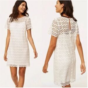 Loft White Chevron Lace Overlay Shift Dress Bridal Classic Chic Size 6